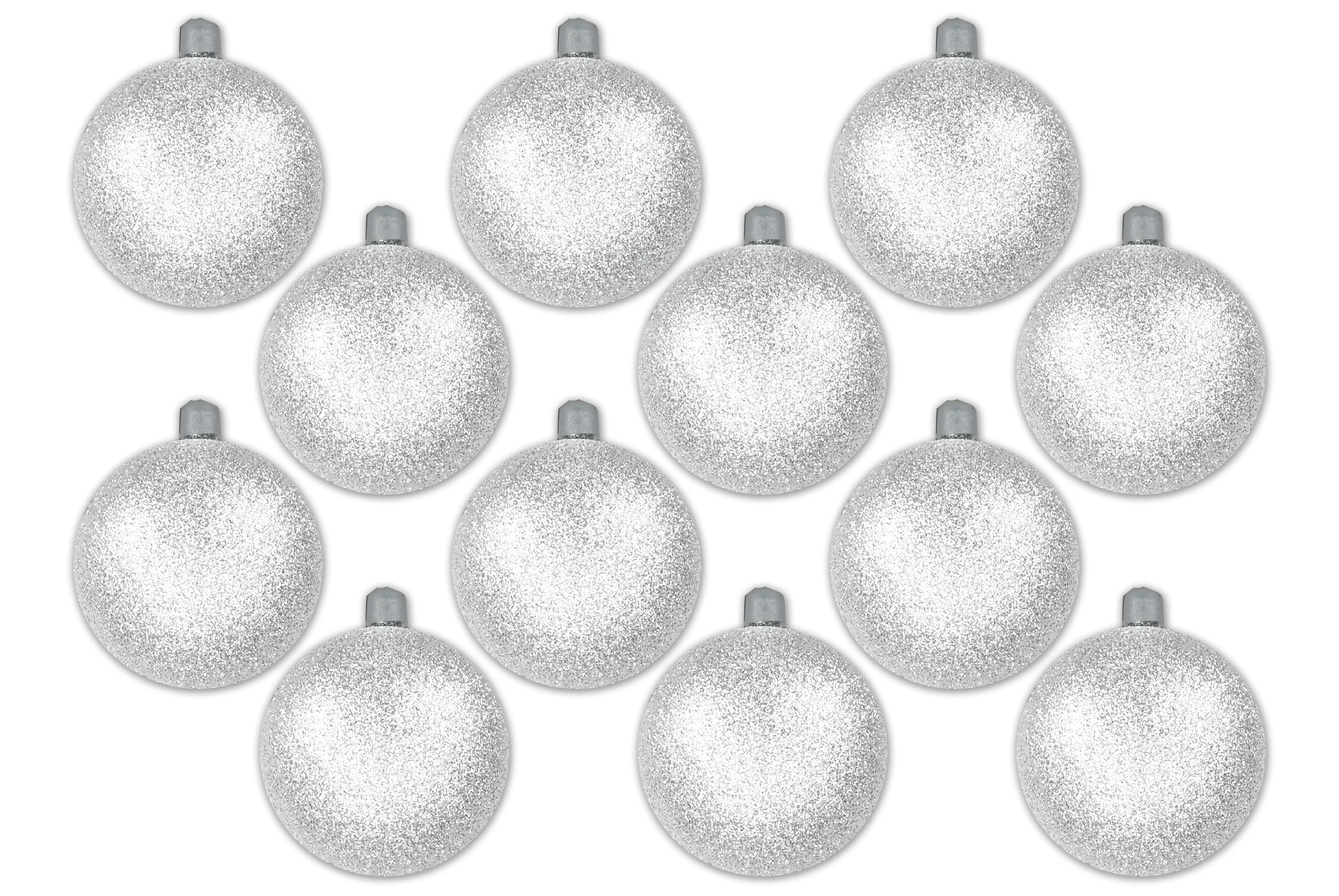 12 Pack 100mm 4" White Glitter Ball Ornament with Wire