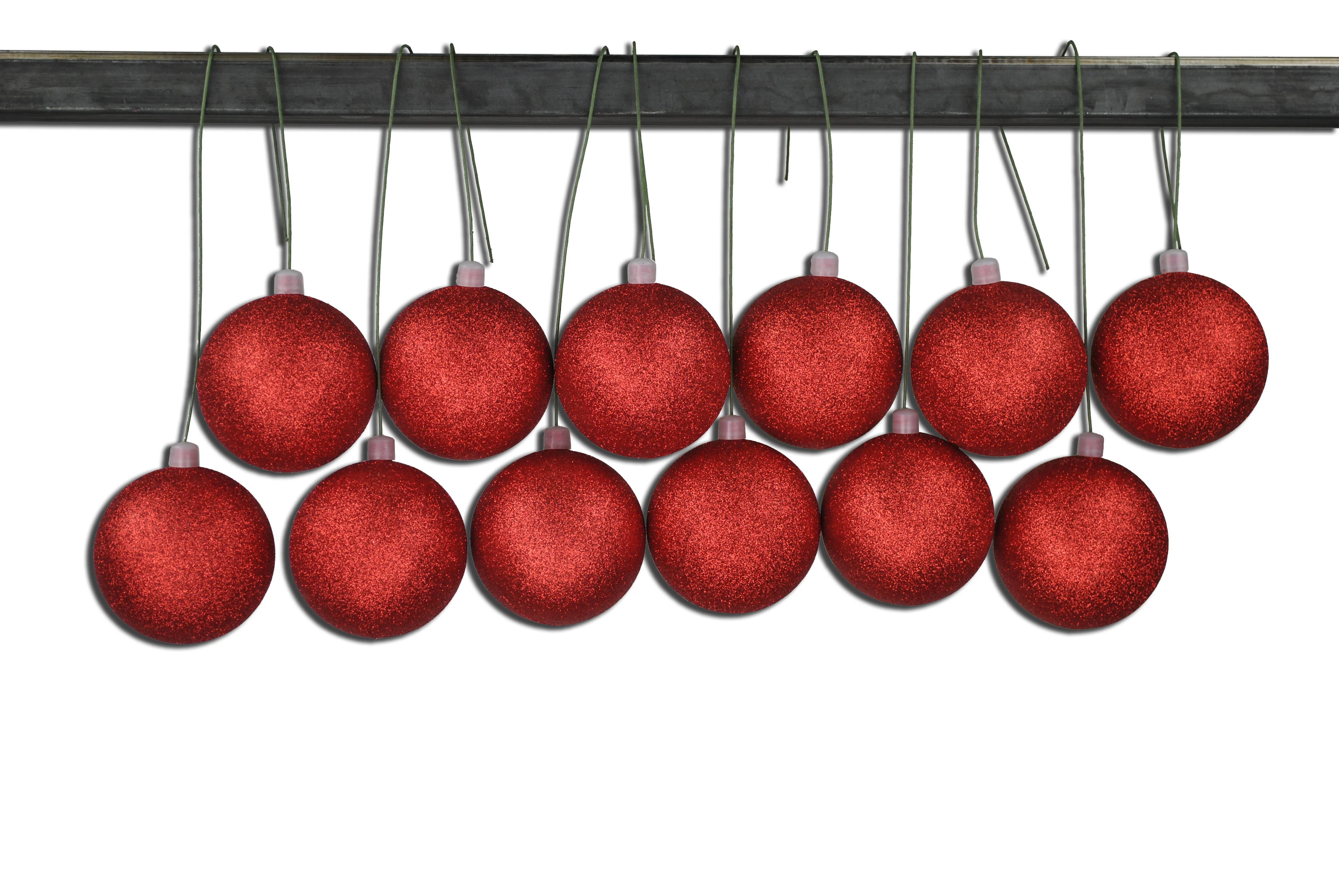 12 Pack 60mm 2.5" Glitter Red Ball Ornament with Wire - Image 2