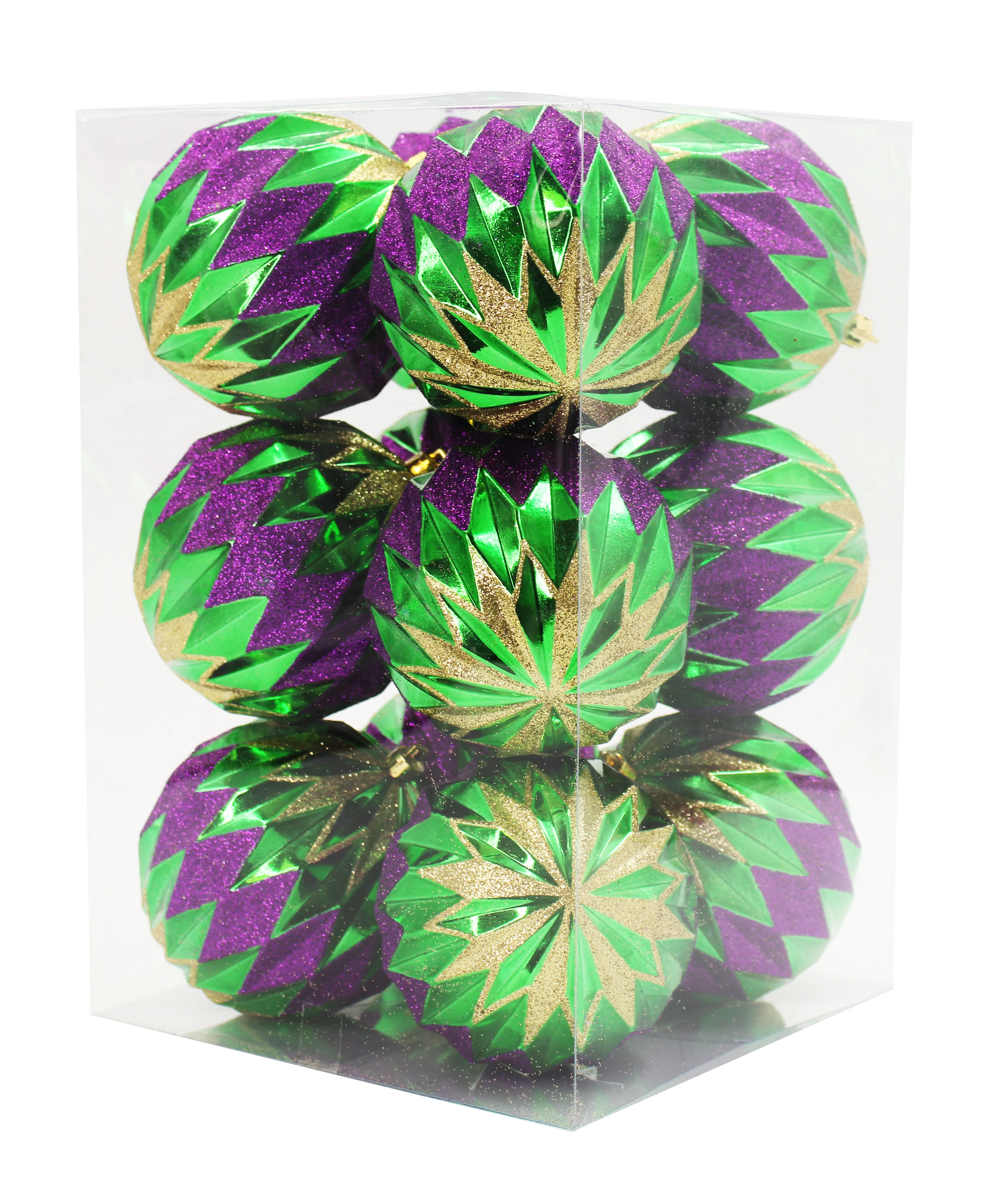 12 Pack Green, Gold and Purple Assorted Ball Ornaments - Image 2