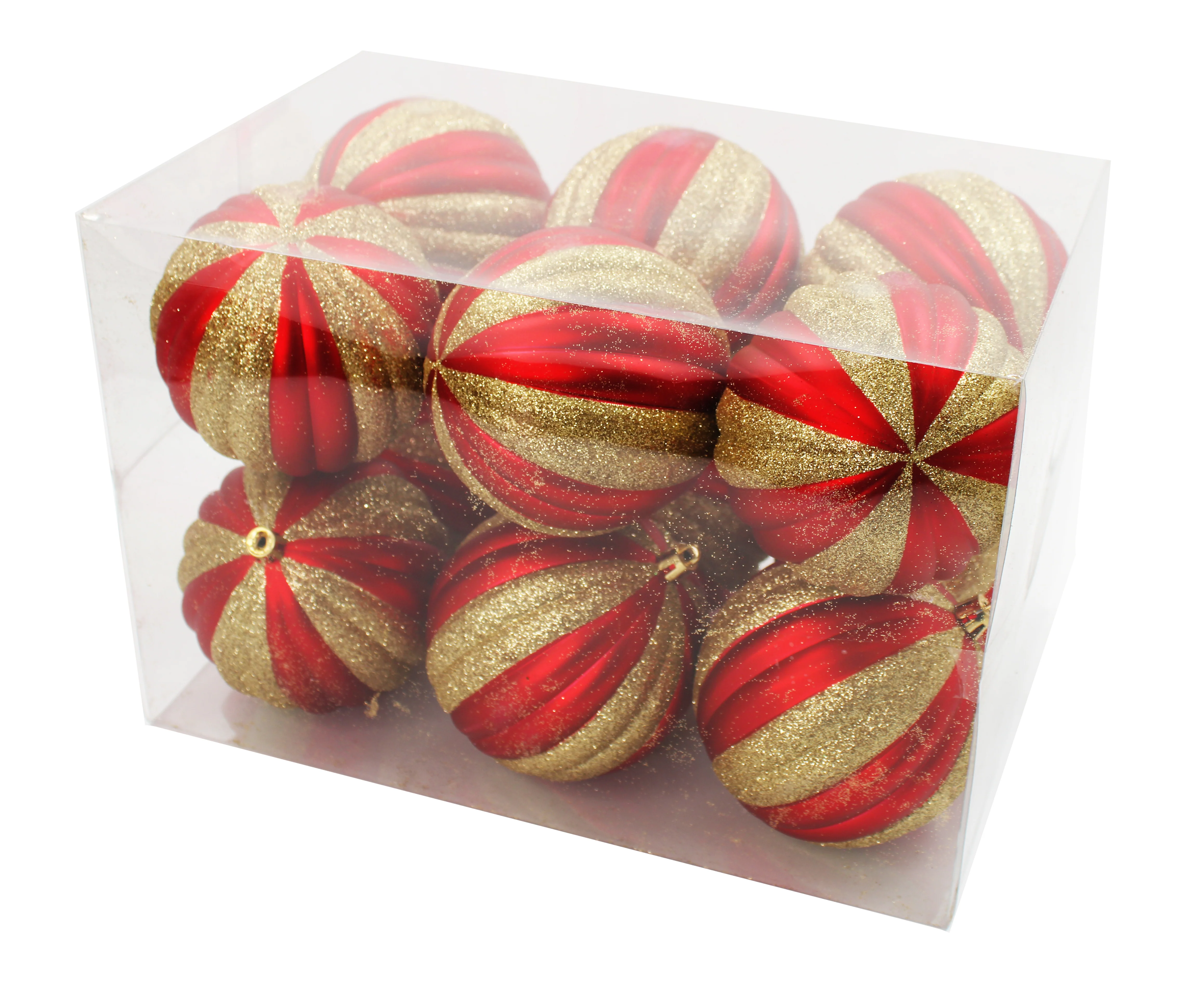 12 Pack Red and Gold Assorted Ball Ornaments - Image 2