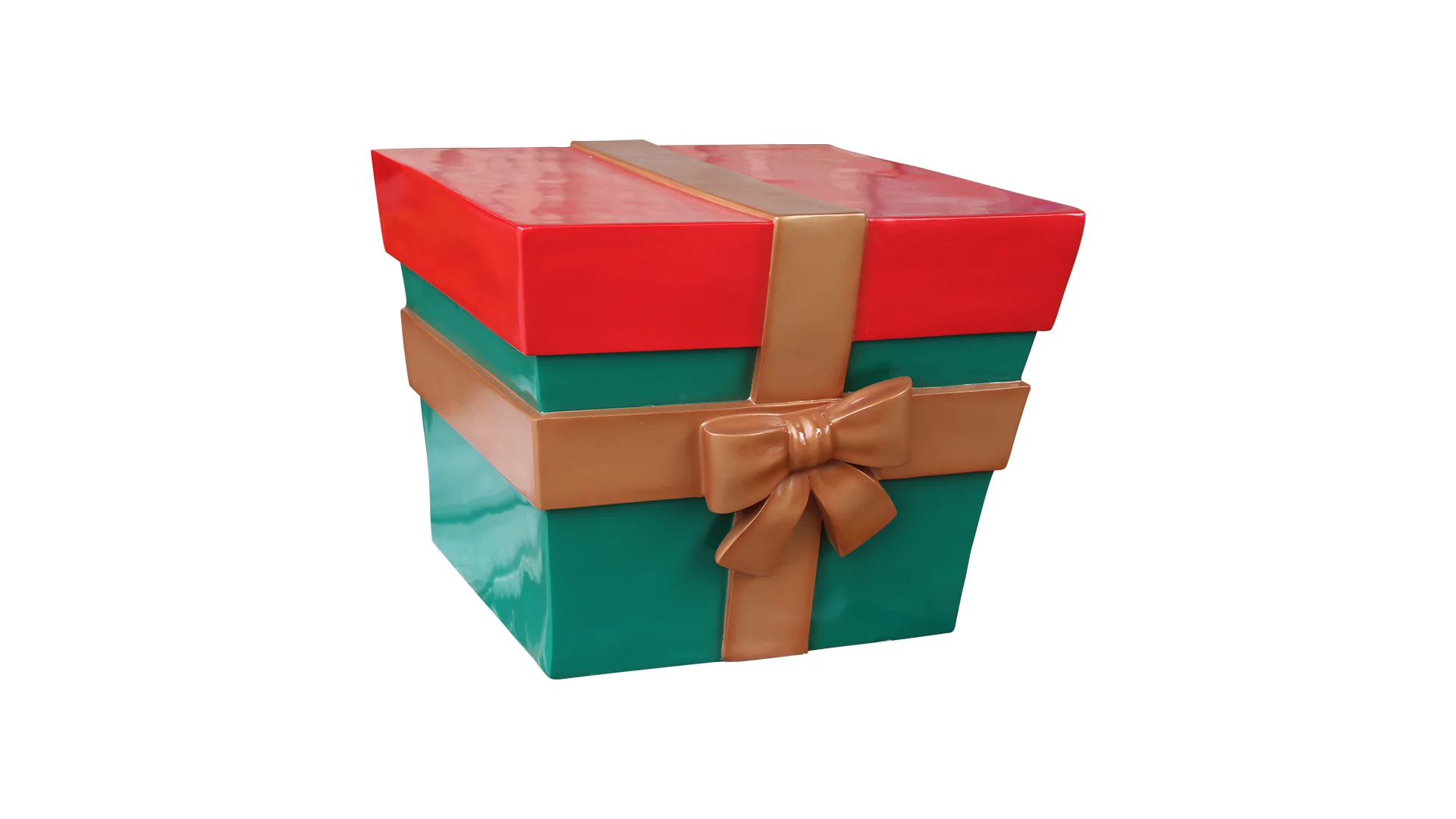24" Green and Red Gift Box with Gold Bow