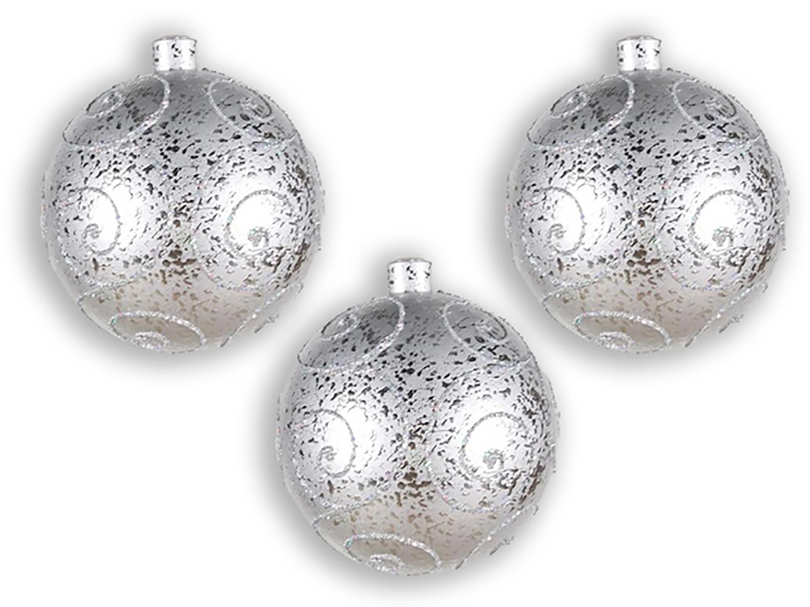 3 Pack 140mm Silver Ball Ornament with Silver Glitter Design