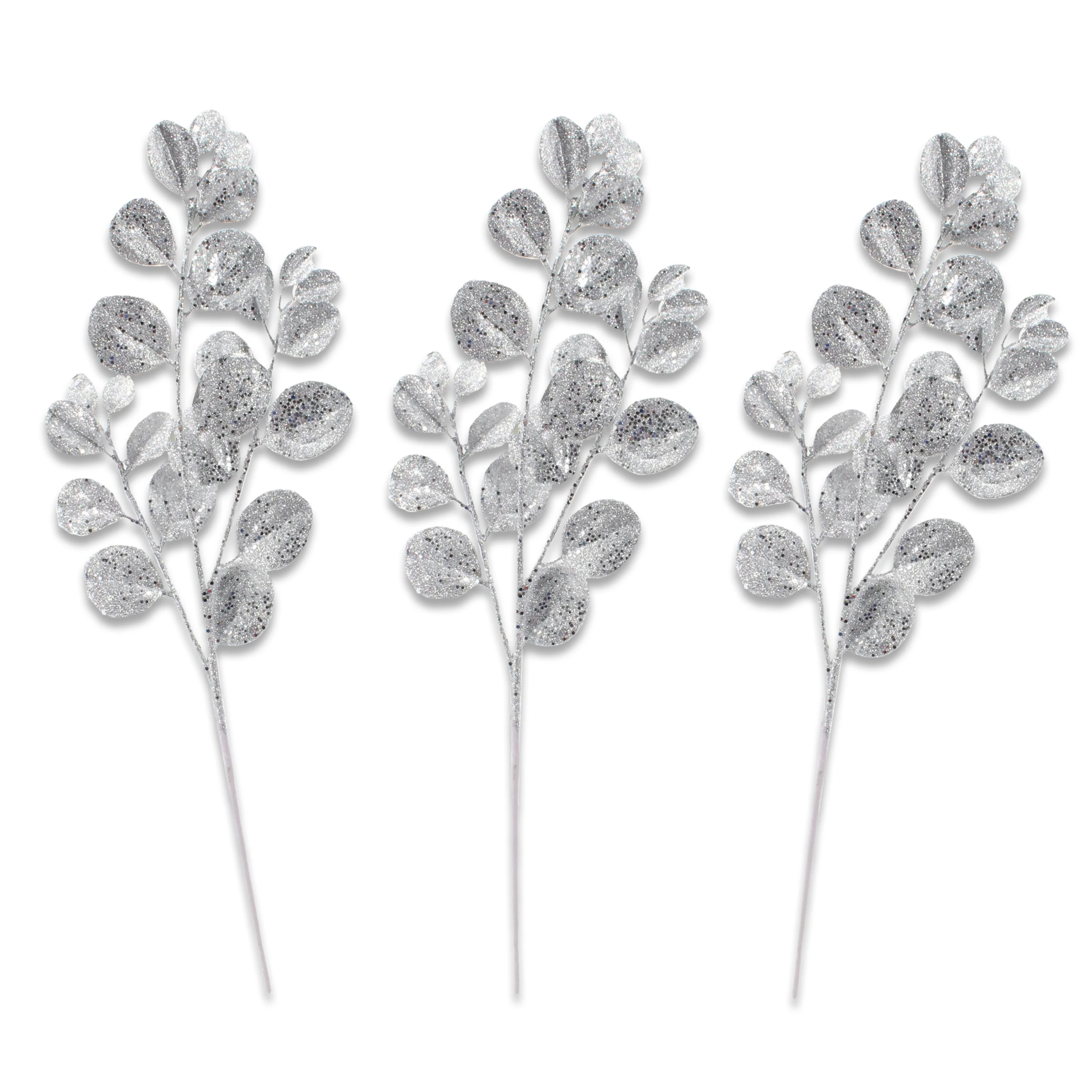 3 Pack of Silver Round Leaf Glitter Picks