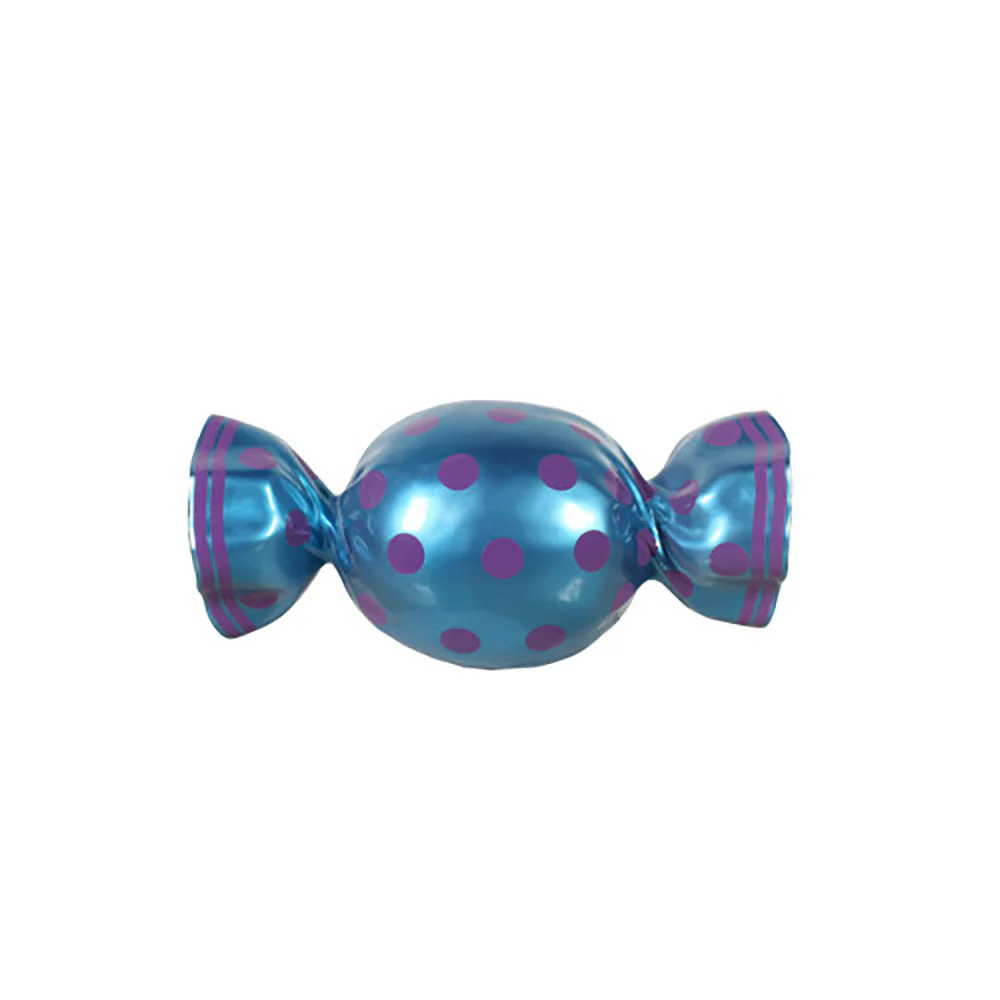 3' Wrapped Oval Candy with Light Blue Wrapper and Purple Polka Dots