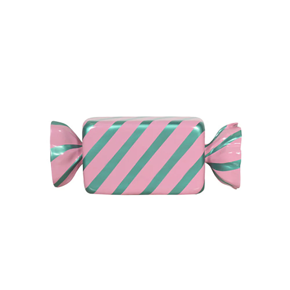 3' Wrapped Rectangle Candy with Pink Wrapper with Mint Green Stripes