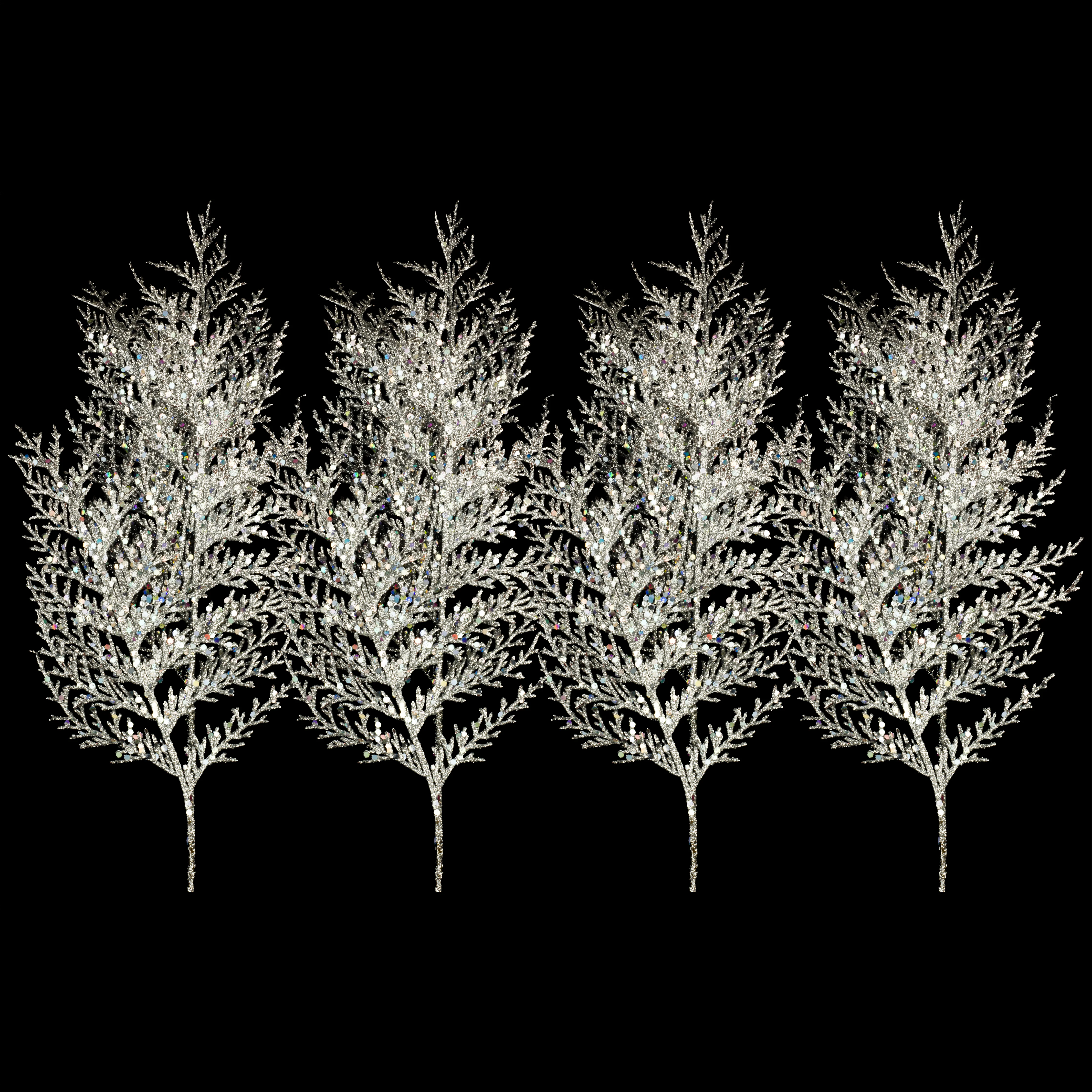 4 Pack of 22" Silver Fern Picks with Glitter Enhancements