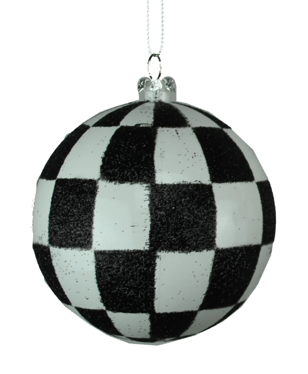 4 Pack of Black and White Checkered Ball Ornaments with Glitter Enhancements - Image 4