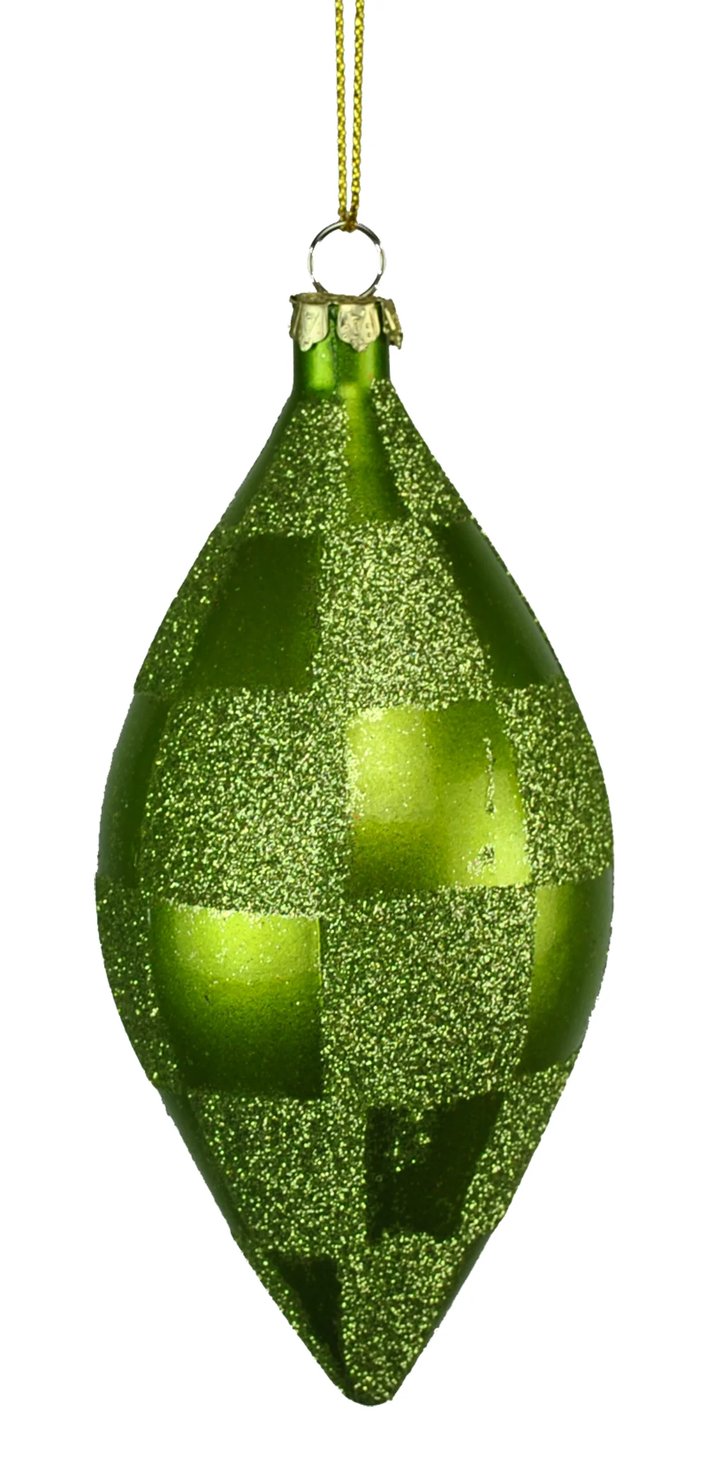 4 Pack of Lime Green and Sage Checkered Teardrop Ornaments with Glitter Enhancements - Image 2