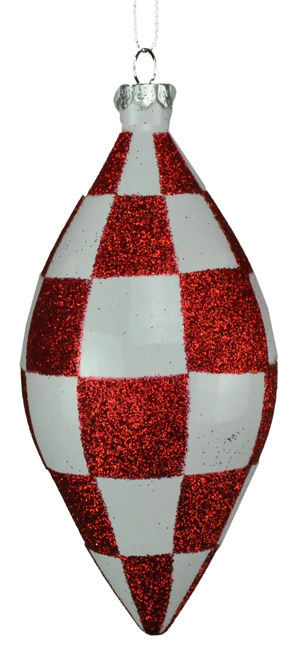 4 Pack of Red and White Checkered Teardrop Ornaments with Glitter Enhancments - Image 2
