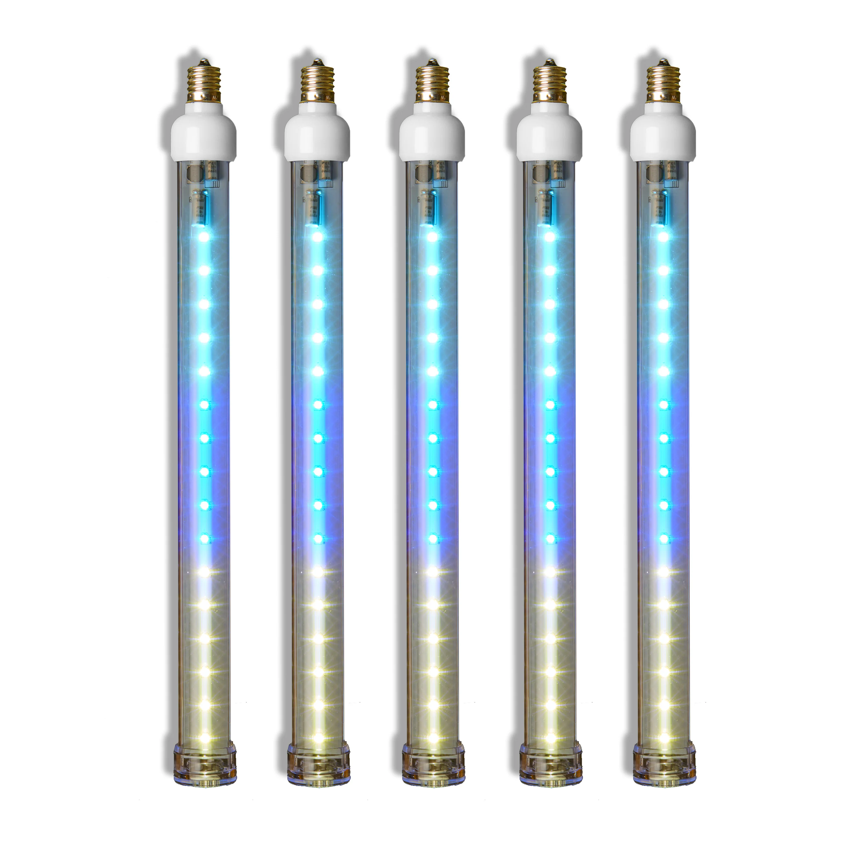 5 Pack 12'' Teal-Blue-Pure-White LED Snowfall Tube