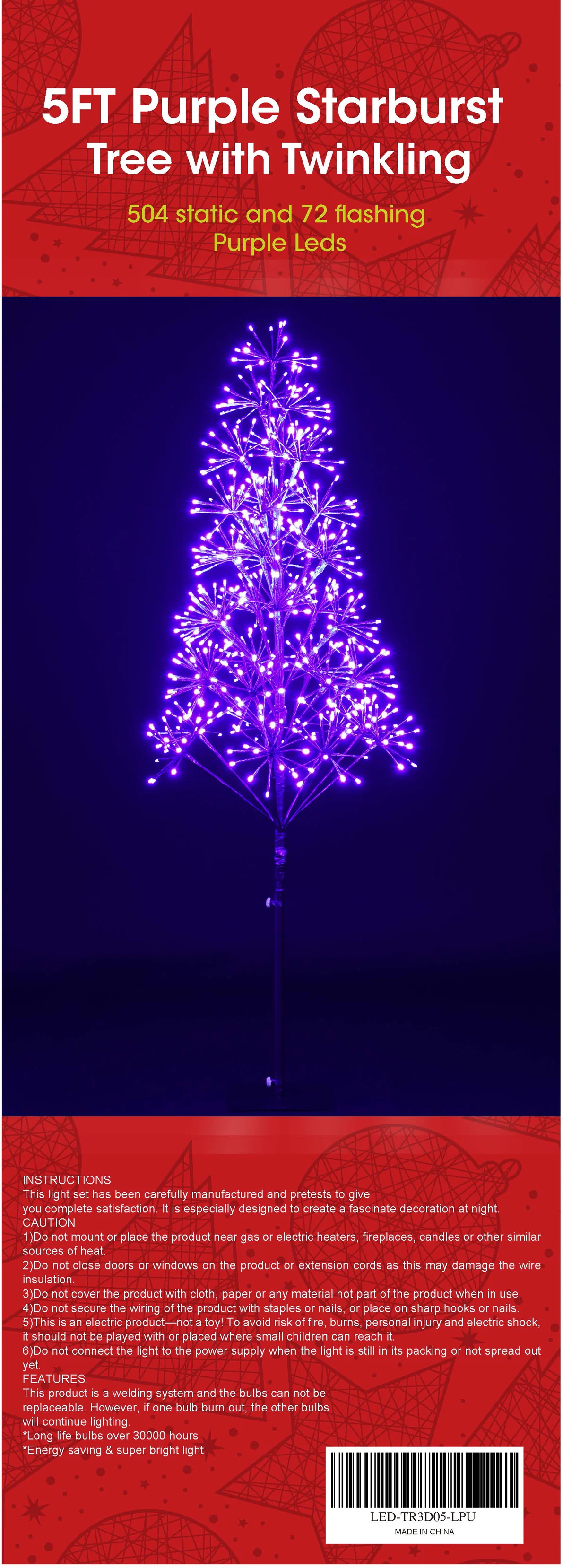 5' Purple Starburst LED Tree - Image 2