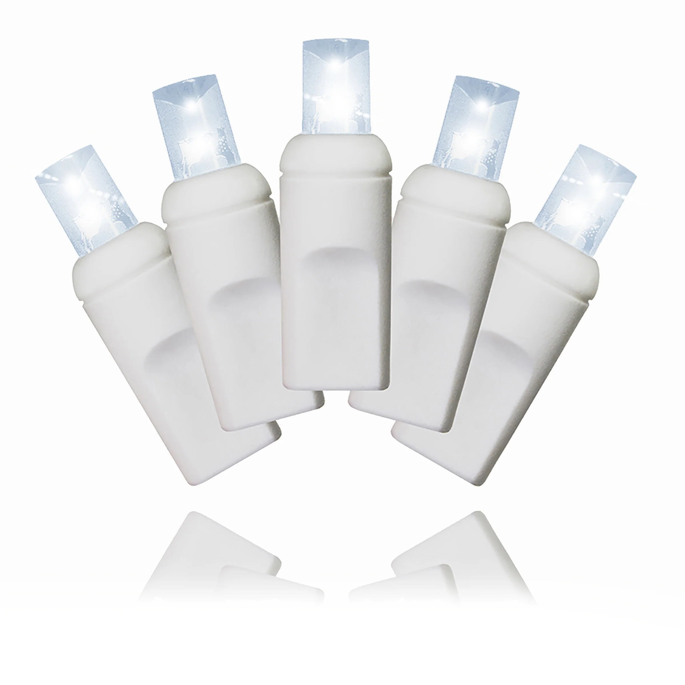 50 5mm Pure White LED Lights 4" Spacing on White Wire
