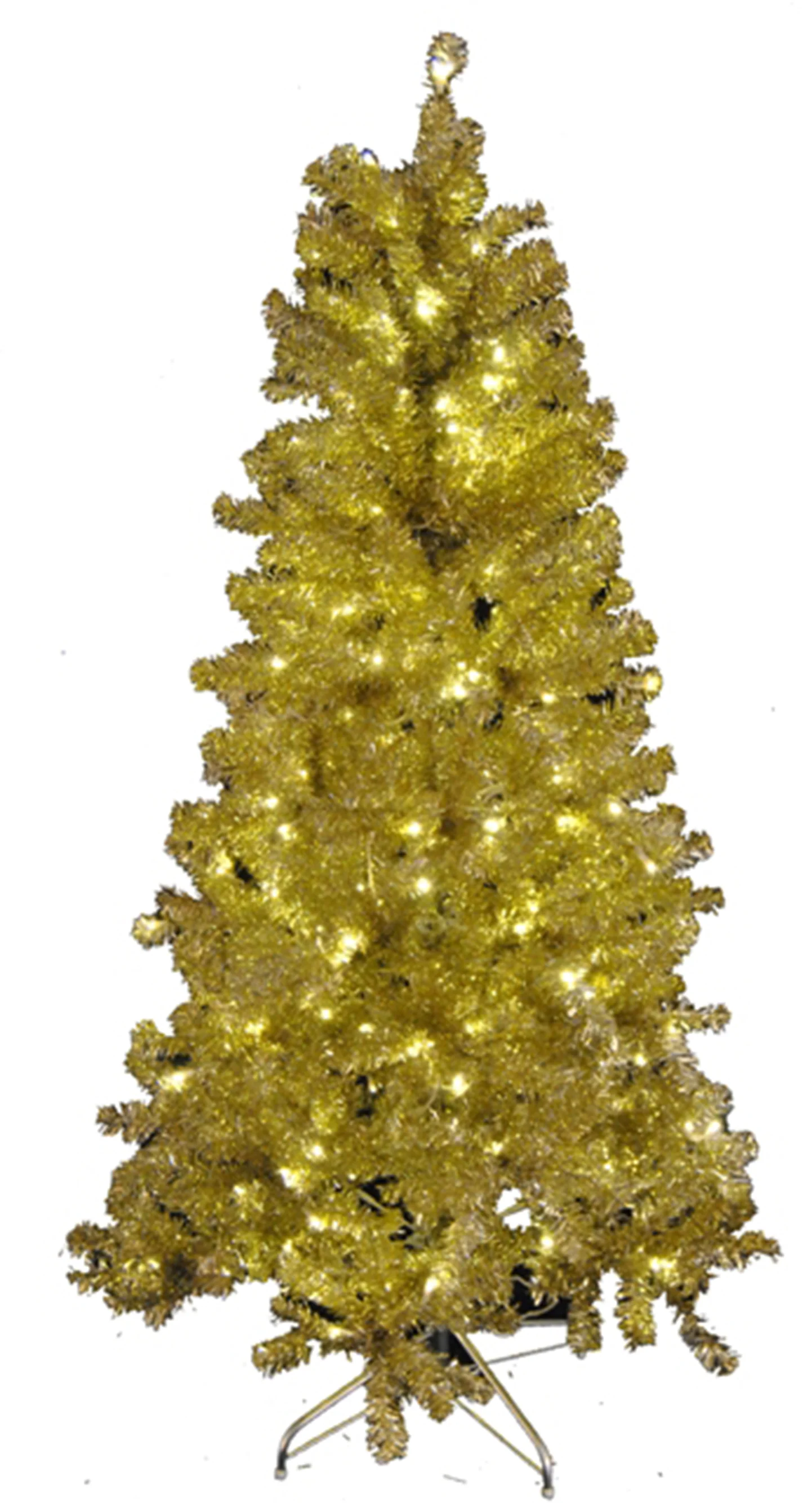 6' Gold and Silver Tinsel Tree Pre Lit with LED Warm White Lights
