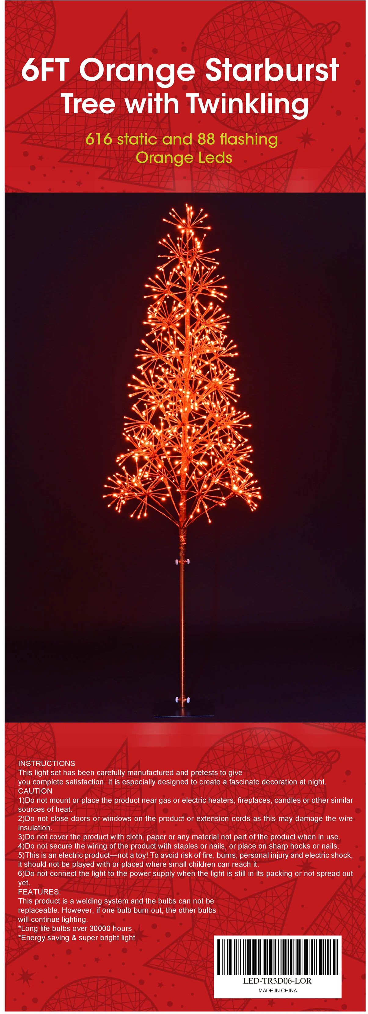 6' Orange Starburst LED Tree - Image 2