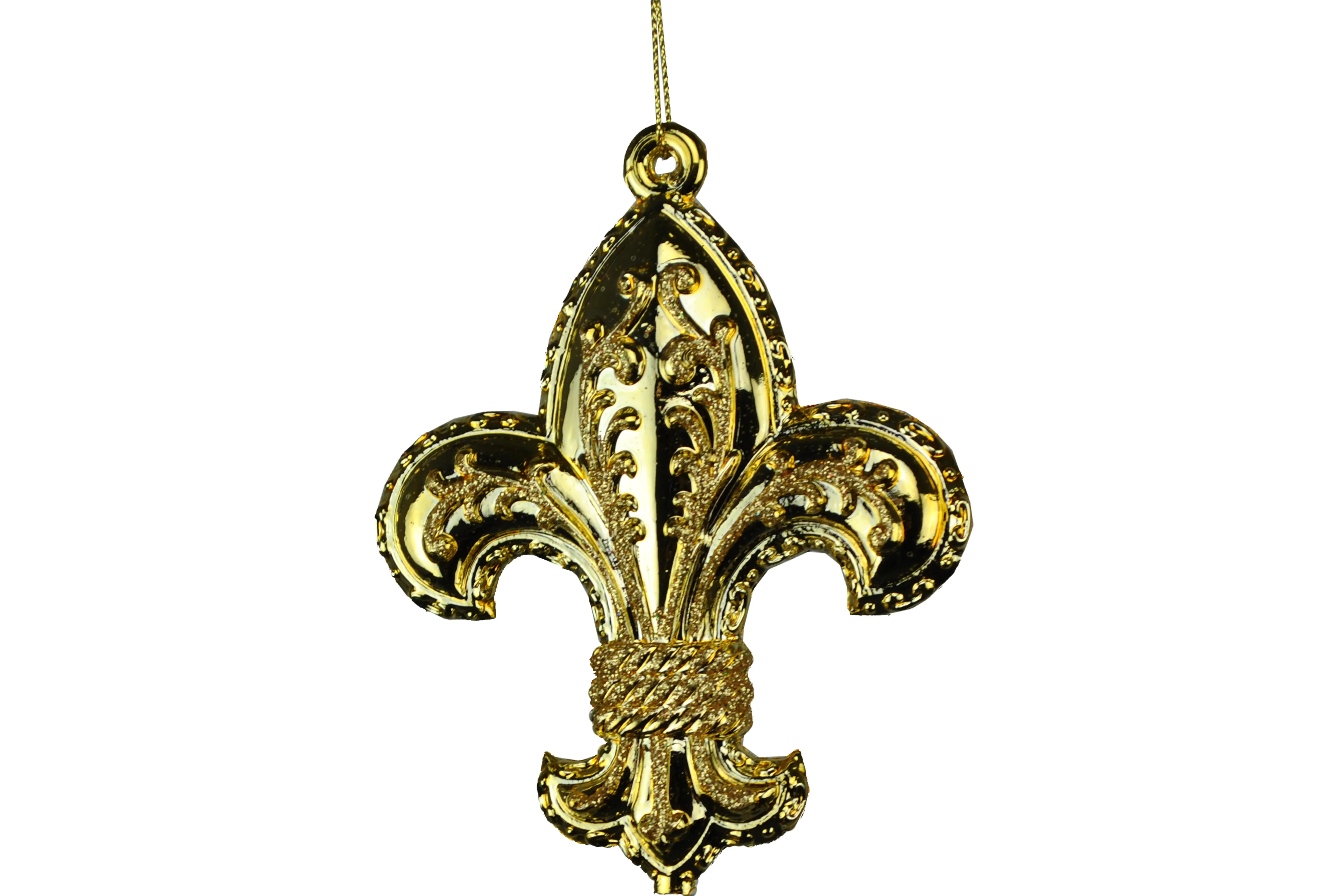 6 Pack of Shiny Gold Fleur Ornaments with Glitter Enhancements - Image 3