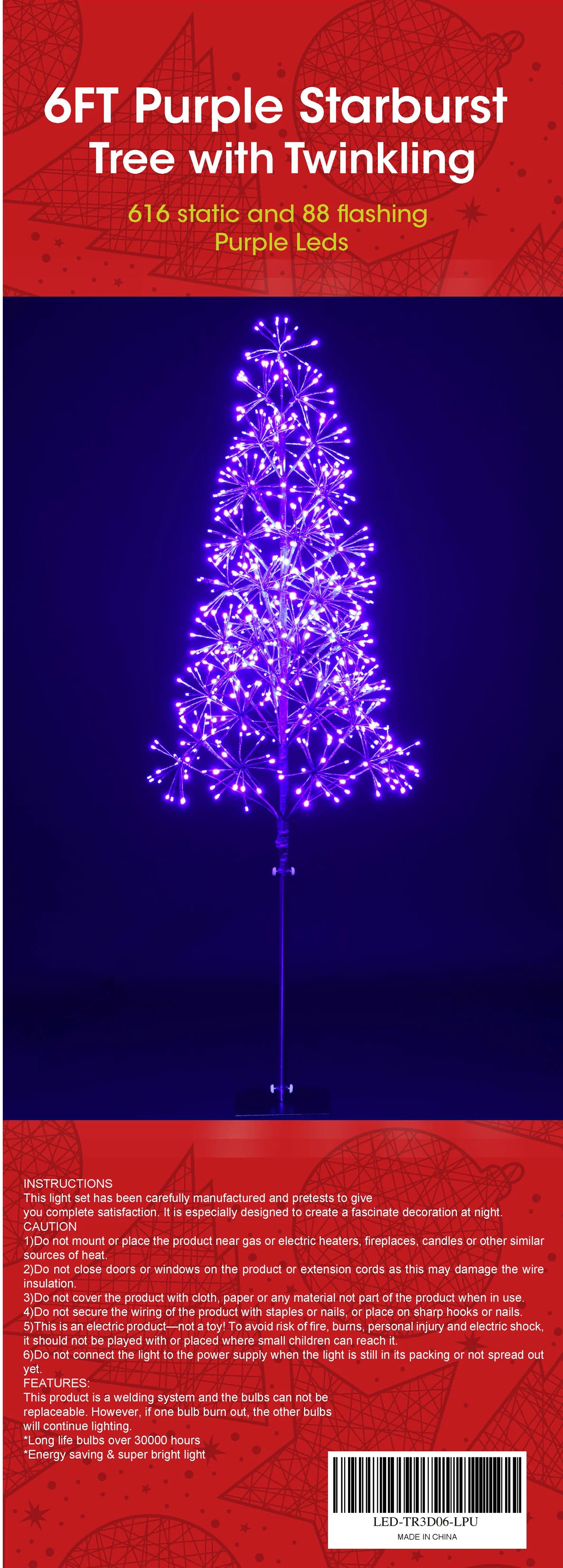 6' Purple Starburst LED Tree - Image 2