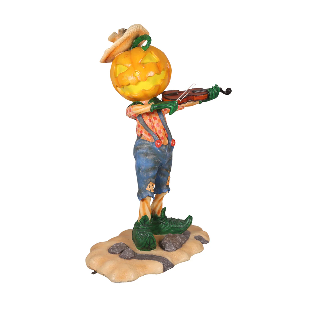 7' Pumpkin Scarecrow Playing the Fiddle