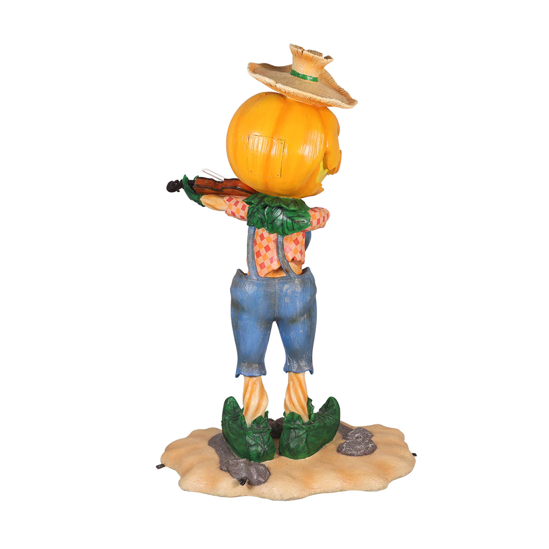 7' Pumpkin Scarecrow Playing the Fiddle - Image 4