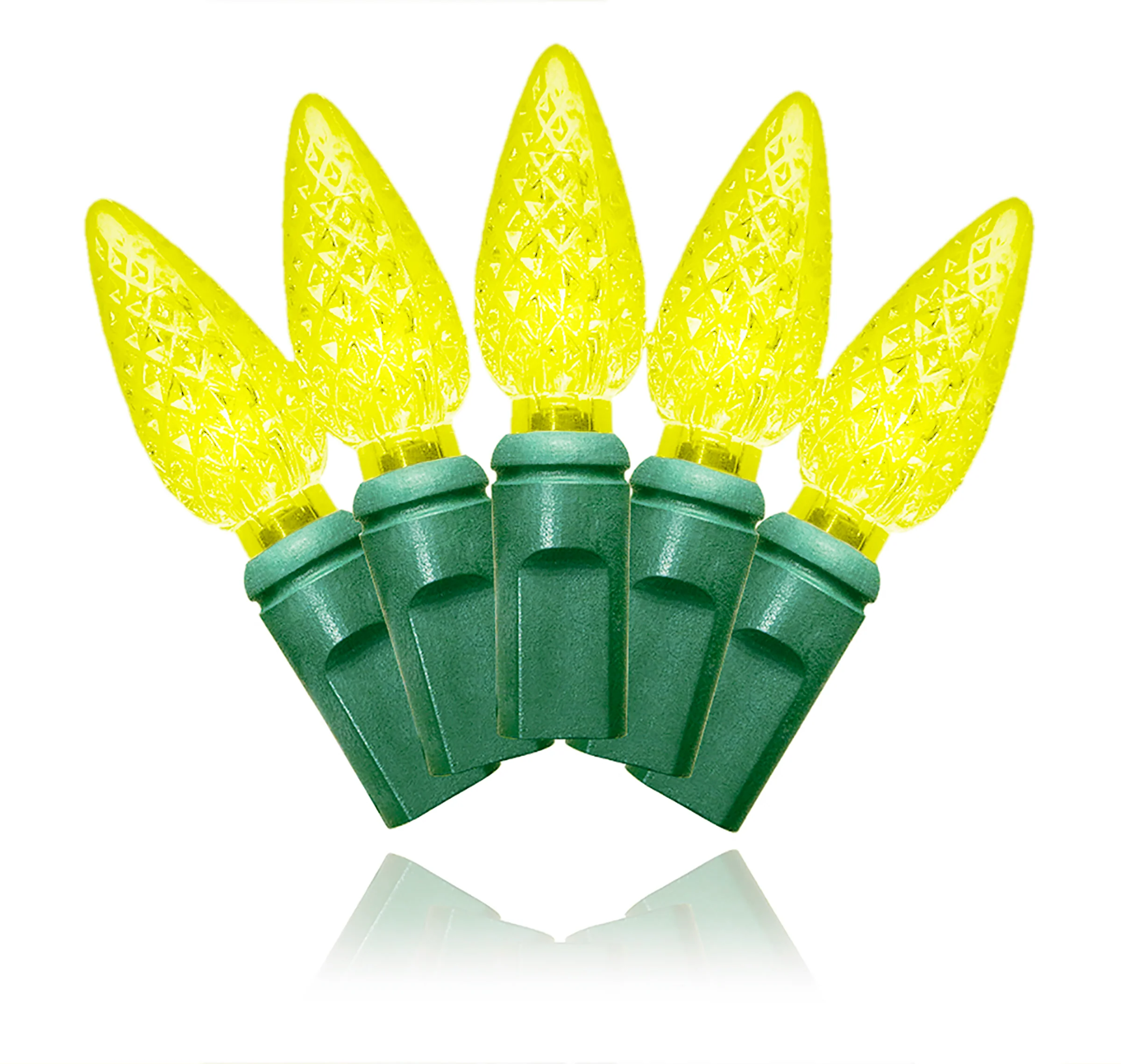 70 C6 Yellow LED Lights 4" Spacing on Green Wire