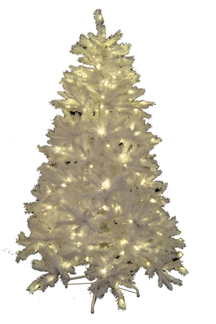 9' Classic White Tree Pre-Lit with Warm White Lights and a Metal Stand