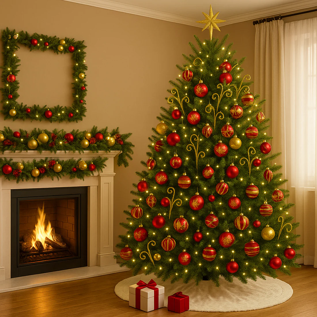 9' Sequoia Garland with Warm White LED Lights and Traditional Themed Ornaments - Image 2