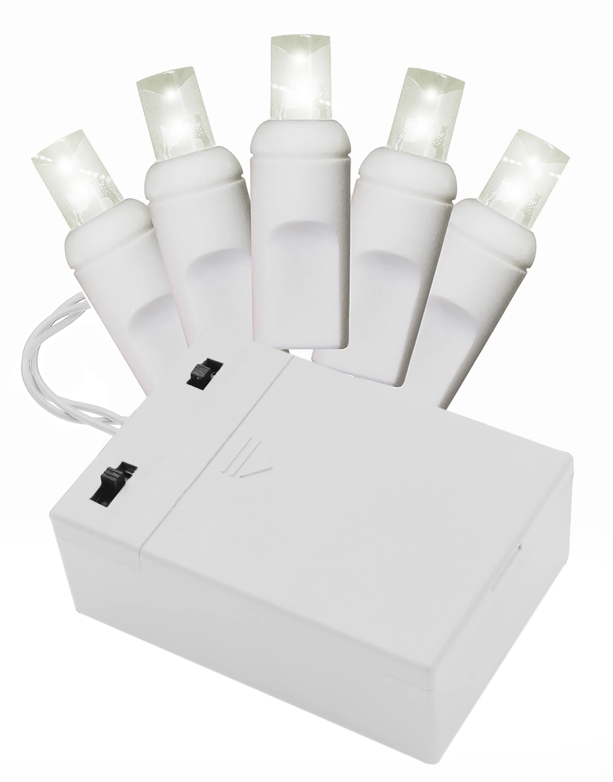 Battery Operated 50mm Warm White LEDs 50 Count Light Set on White Wire