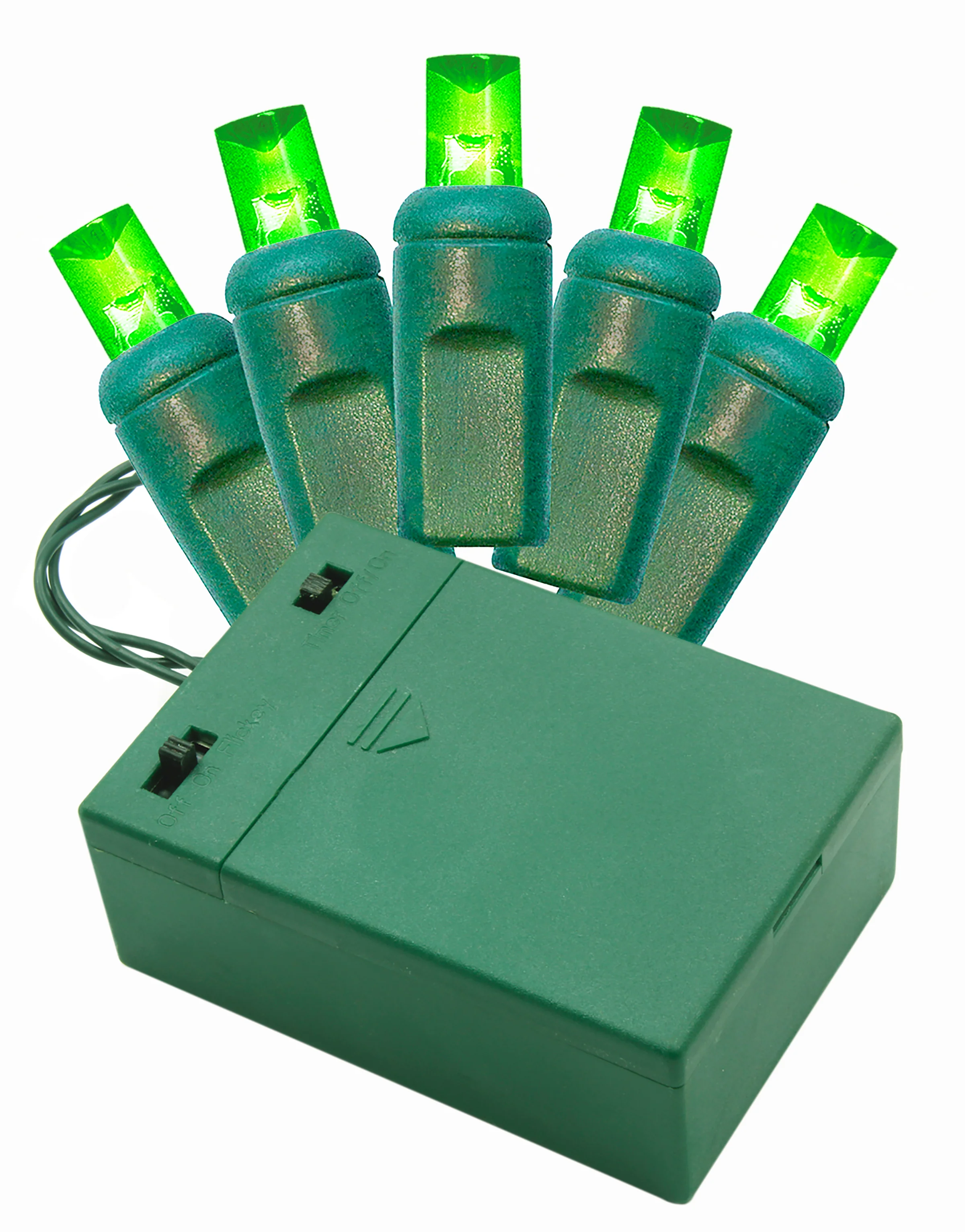 Battery Operated 5mm Green LEDs 70 Count Light Set on Green Wire