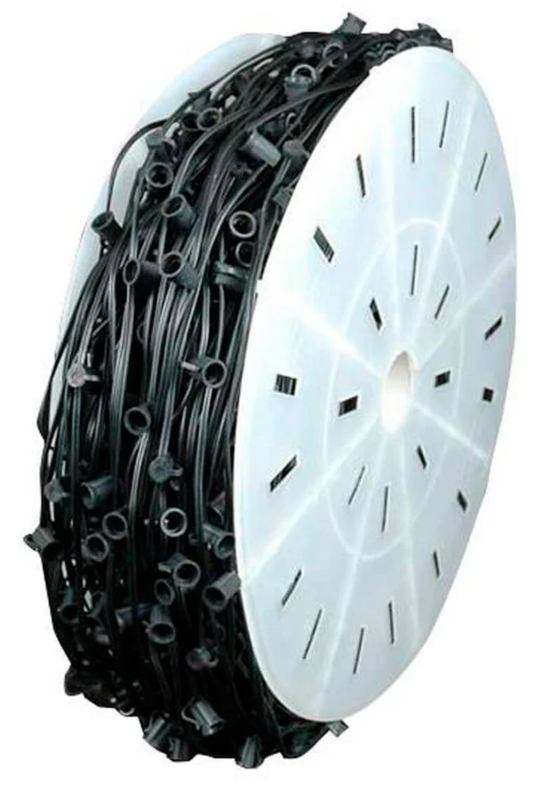 C7 1000' Cordset E12 Sockets on Black Wire with 7.5" Spacing