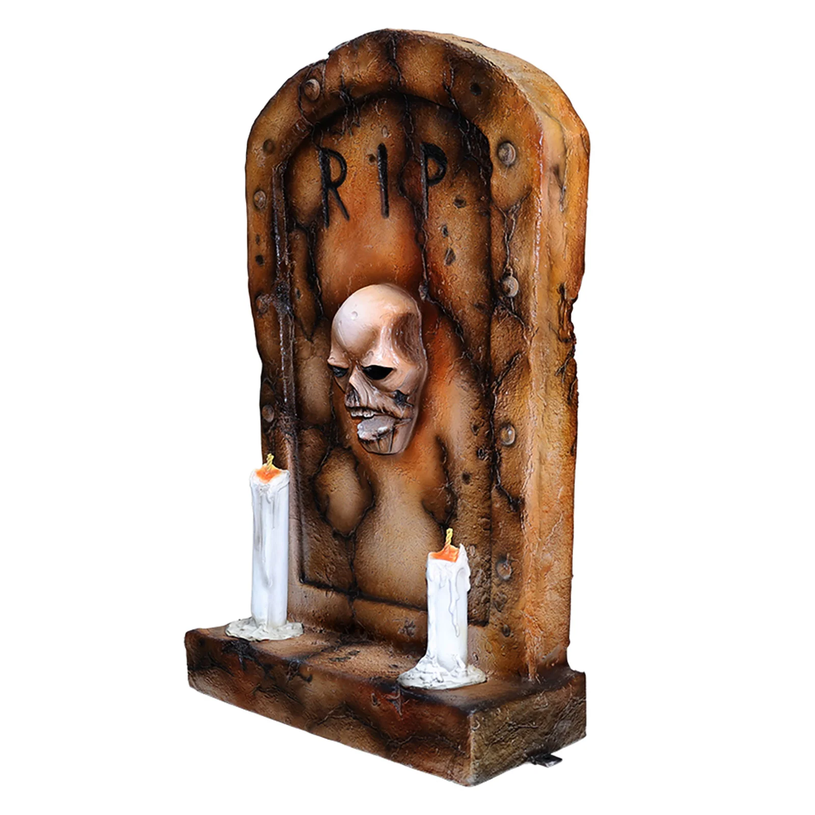 Gravestone with Skull and 2 Candles - Image 3