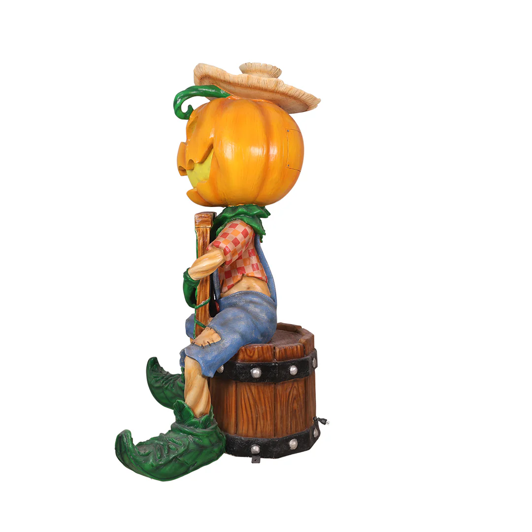 5'8" Tall Pumpkin Scarecrow Playing the Washboard - Image 2