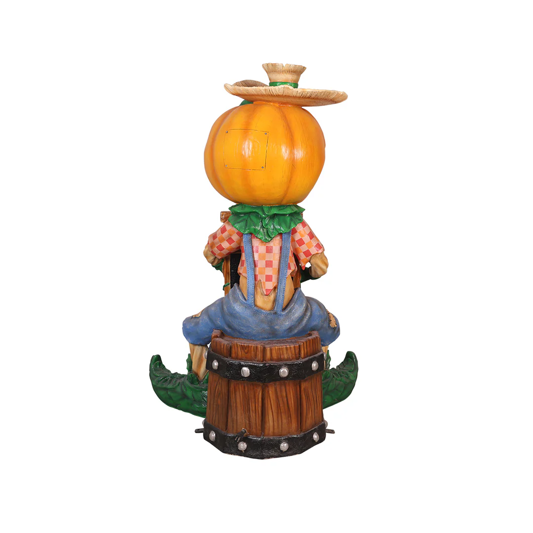 5'8" Tall Pumpkin Scarecrow Playing the Washboard - Image 3