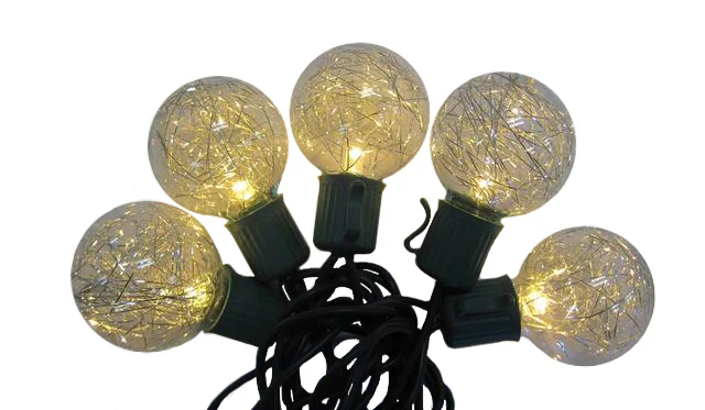 Warm White LED Lights 10 G40 with Gold Tinsel